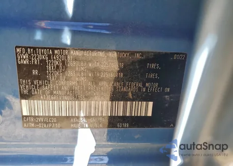 2022 Toyota Rav4 Xse z USA, uszkodzony, nr VIN 4T3E6RFV1NU067155